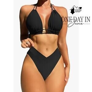 Meetall Halter Tie Back Cheeky Bikini Swimsuit Size L